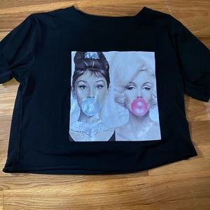audrey hepburn and marylin monroe t shirt cropped